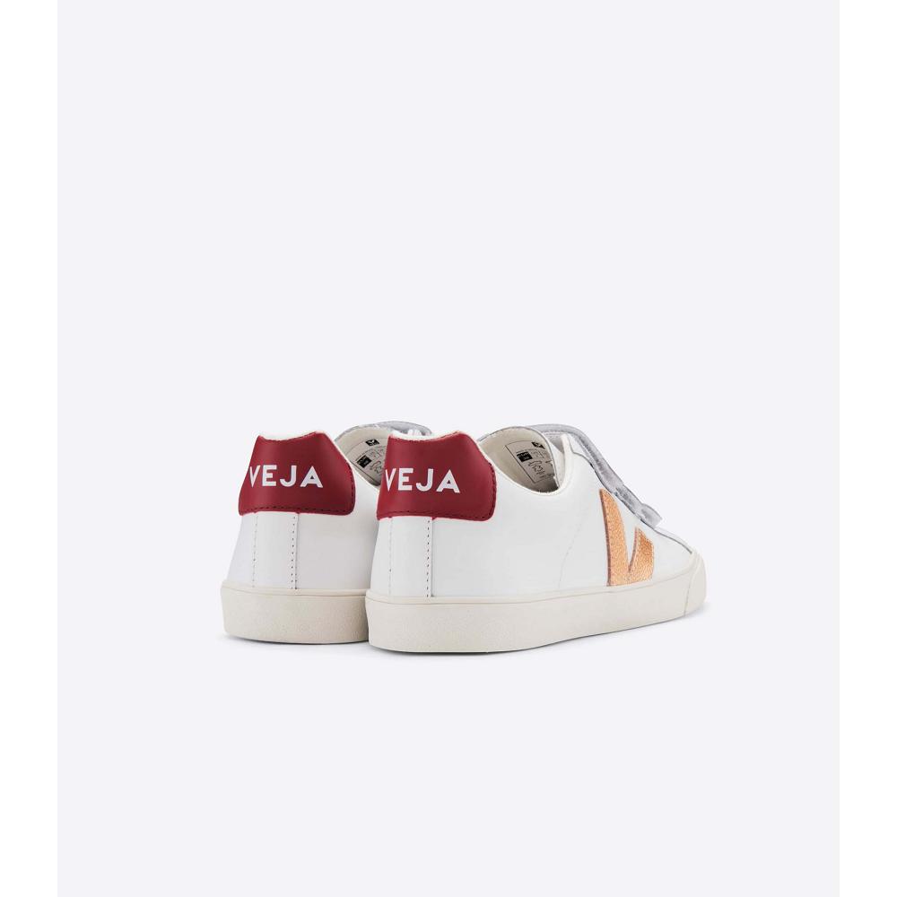 Women's Veja 3-LOCK LEATHER Sneakers White/Red | ZA 607RVD